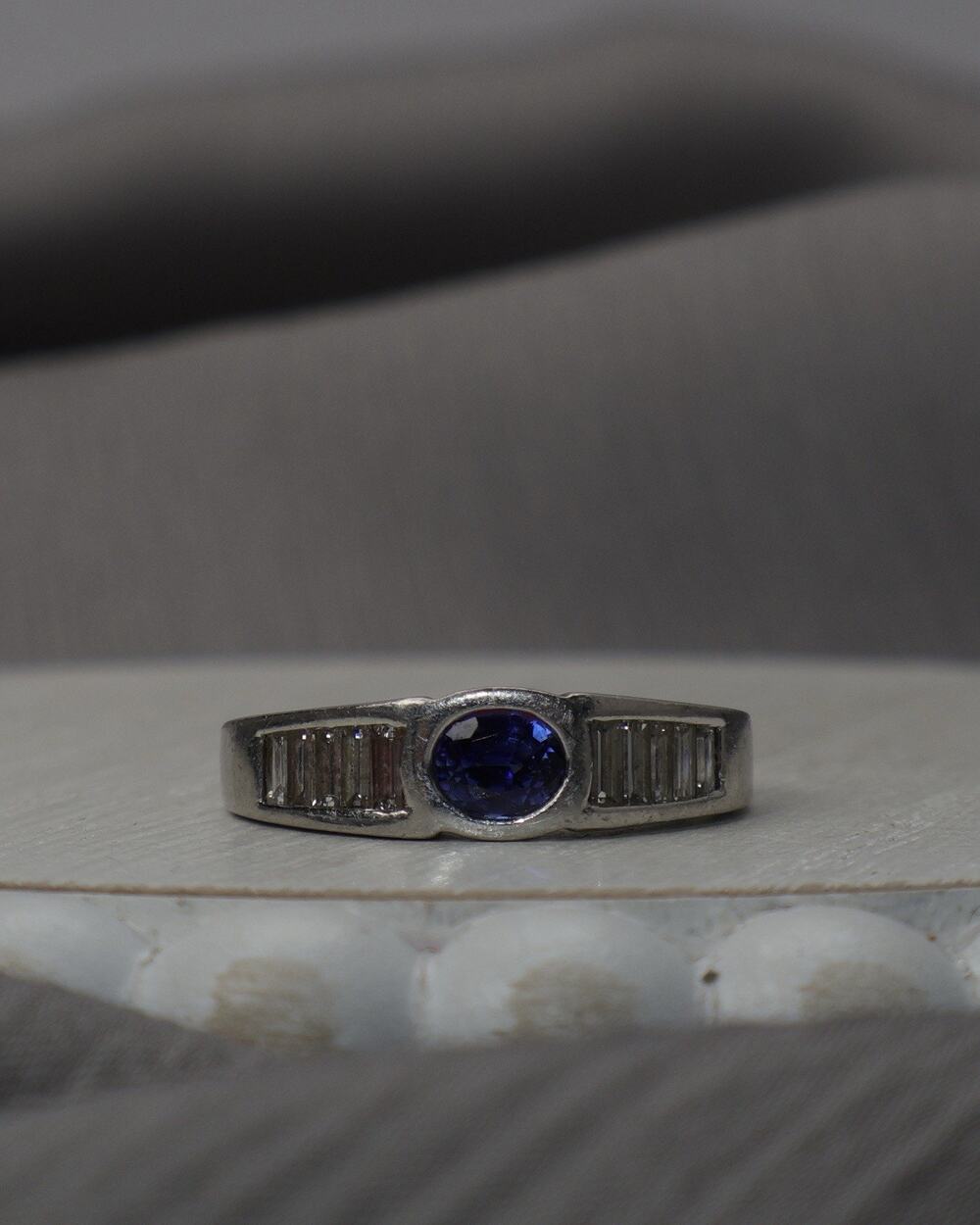 Platinum 950 Sapphire & Natural Diamond Ring 6.4G / Sz 6